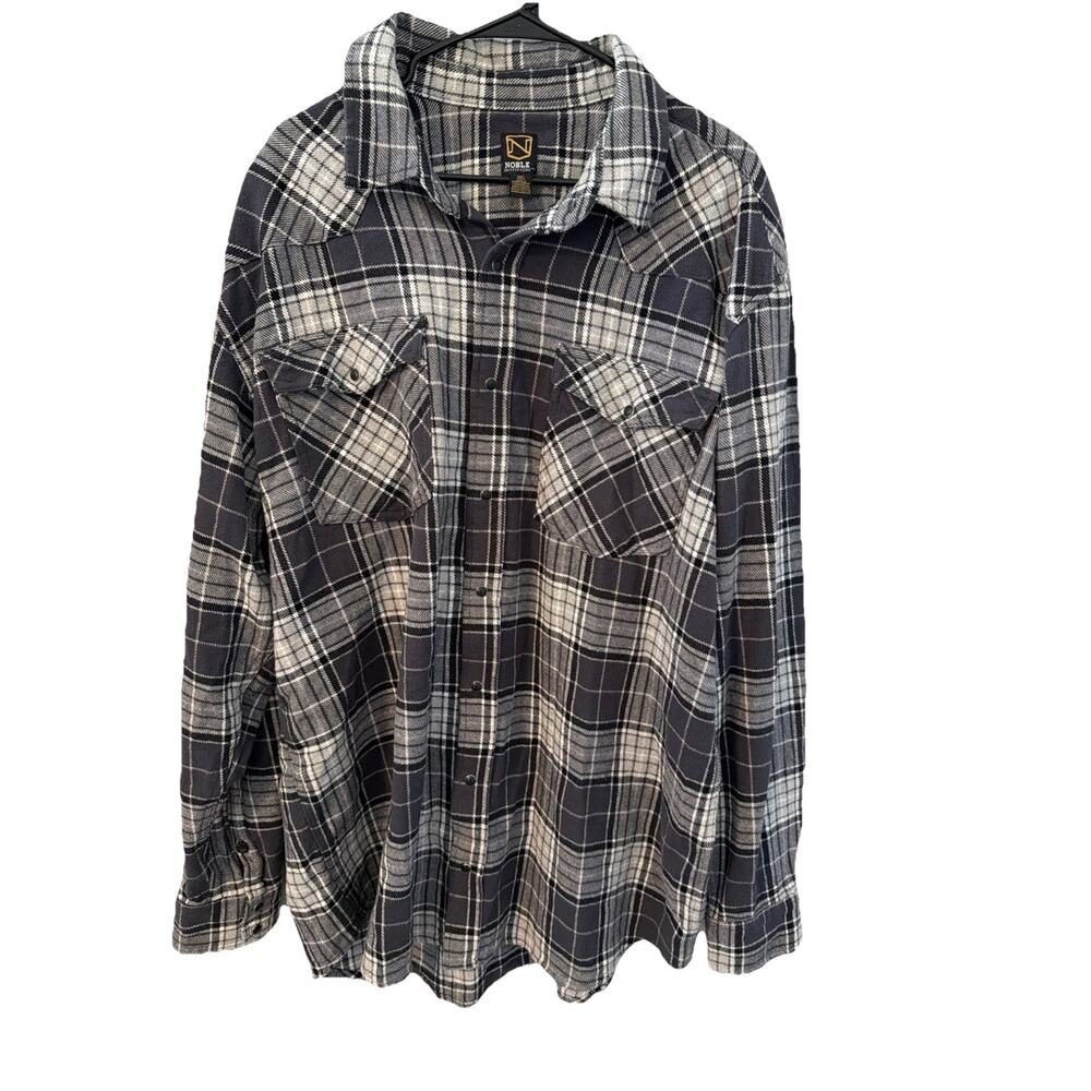 Noble Outfitters Men's XXL Tall Flannel Shirt Gray Plaid Western Pearl Snap
